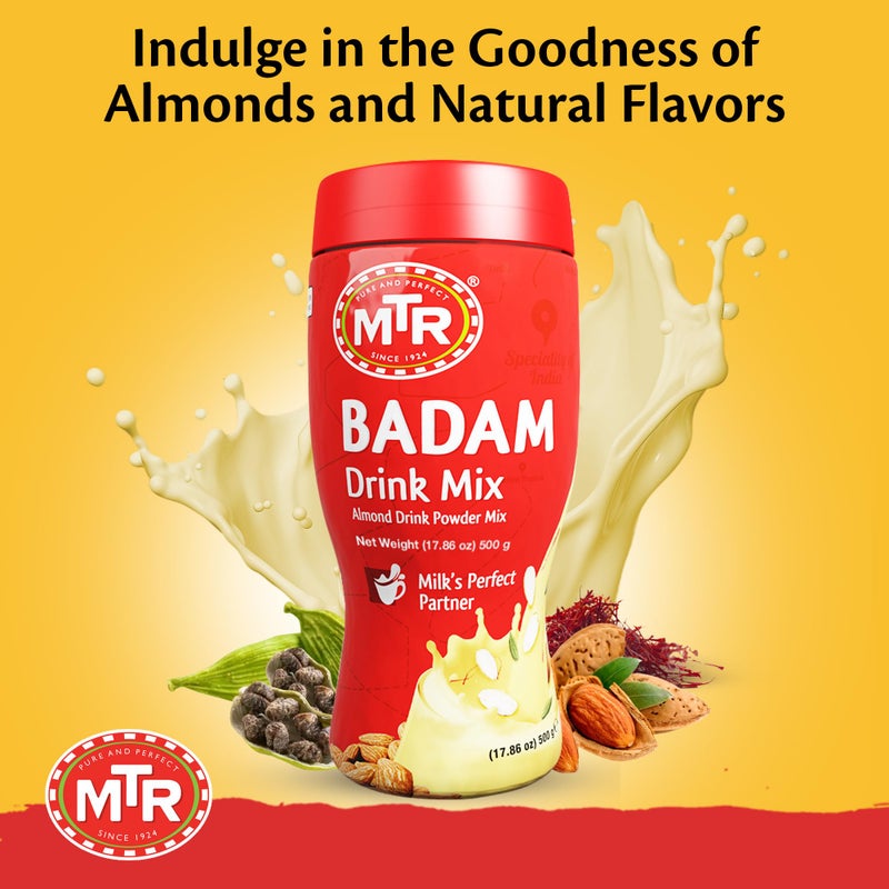 MTR Badam Drink Mix - 500g Pack of 1, Multi-purpose Drink Mix, Premium Almond Drink Mix made with select quality Almonds, Saffron & Cardamom, Authentic Indian Flavor, Quick & Easy to Prepare, Ideal for Desserts - Image 4